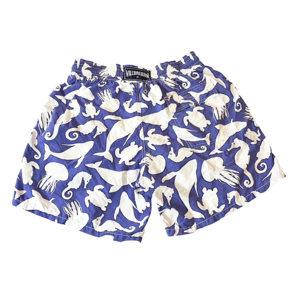 Vilebrequin Moorea Swim Trunks Blue Whale Turtle Marine Print Mens Large